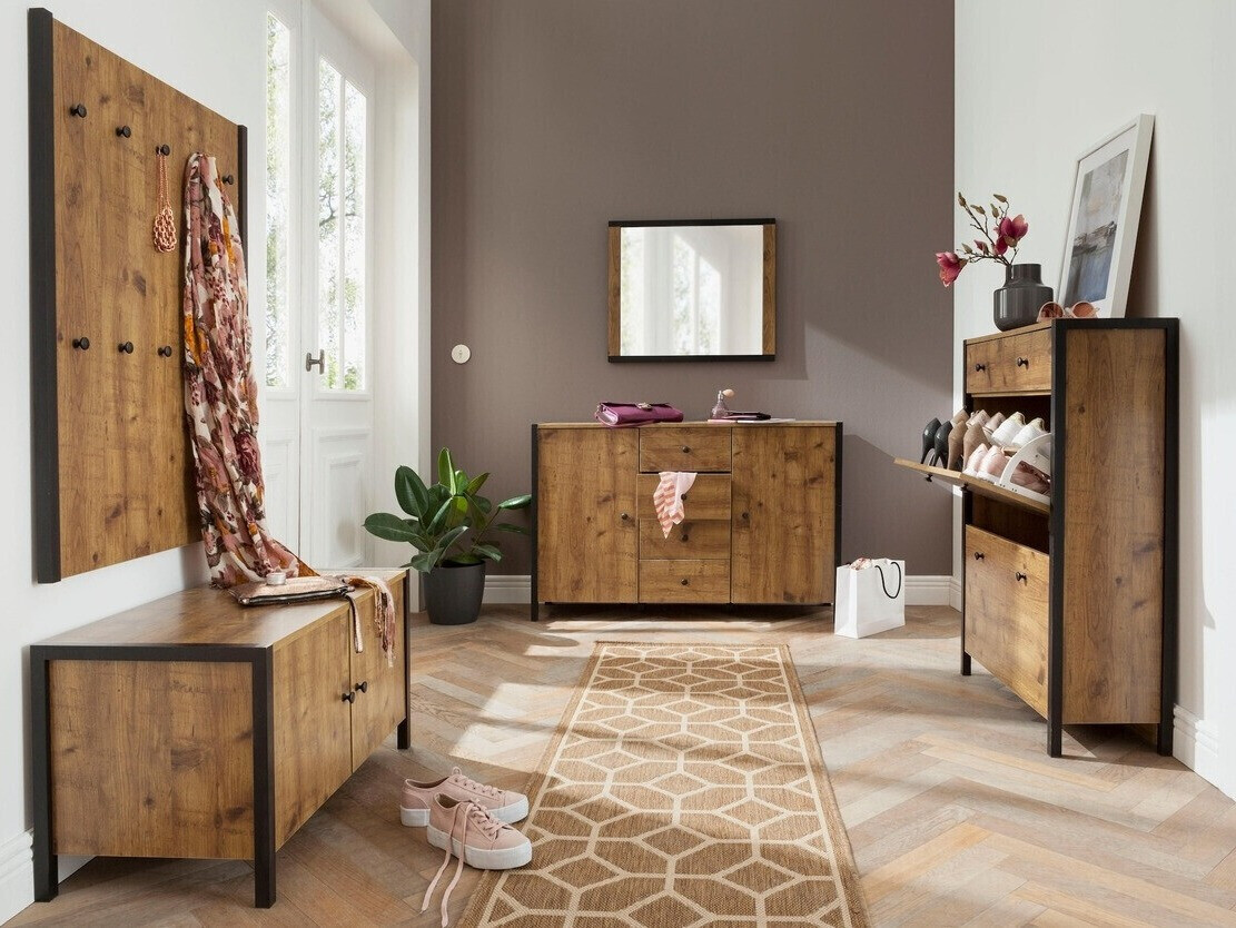 Coat rack Larnovo 101 (Dark oak + Black)