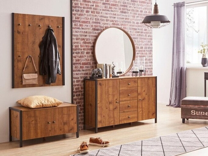 Coat rack Larnovo 101 (Dark oak + Black)