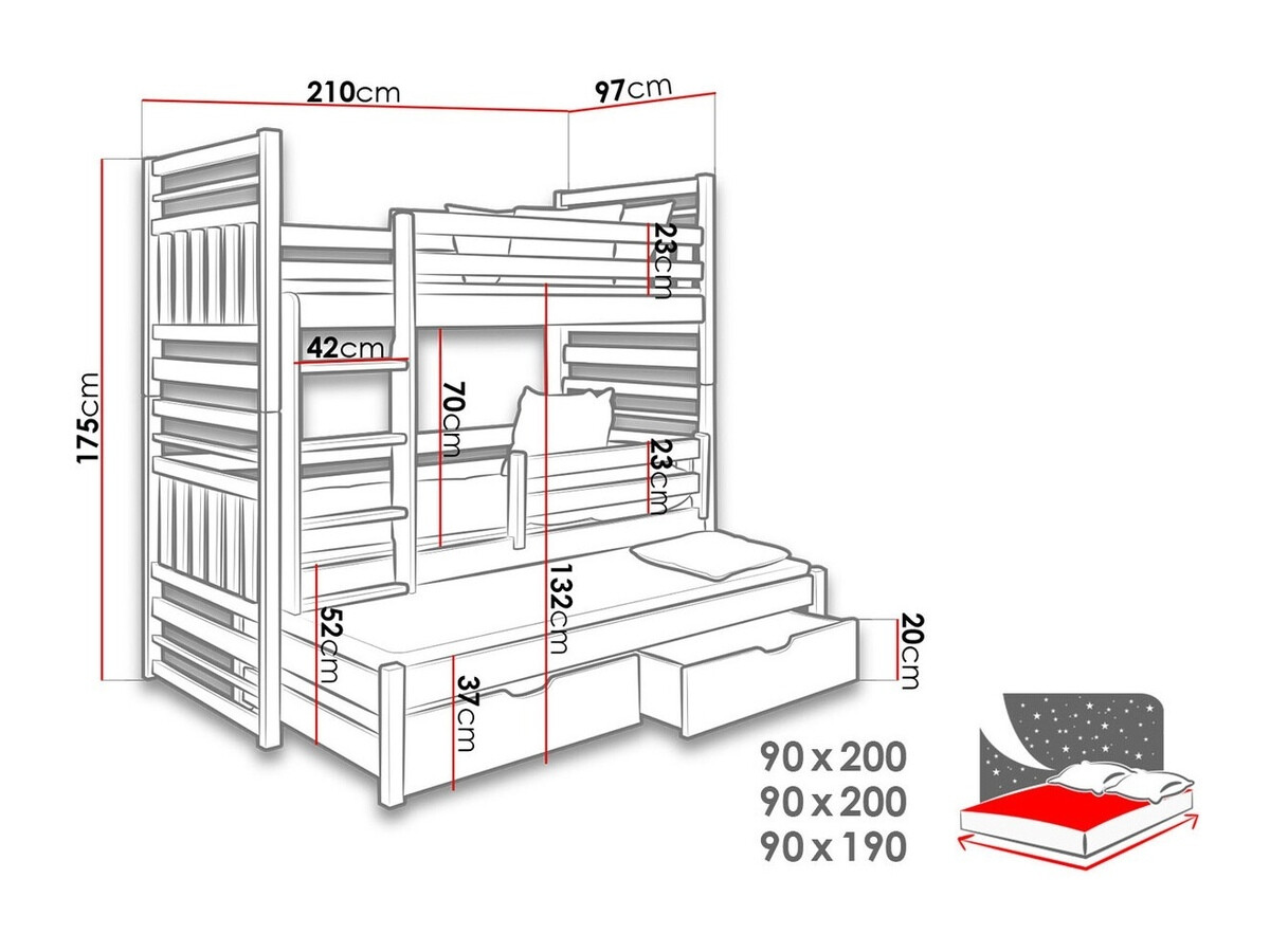 Bunk bed Henderson 124 (Graphite + Grey)