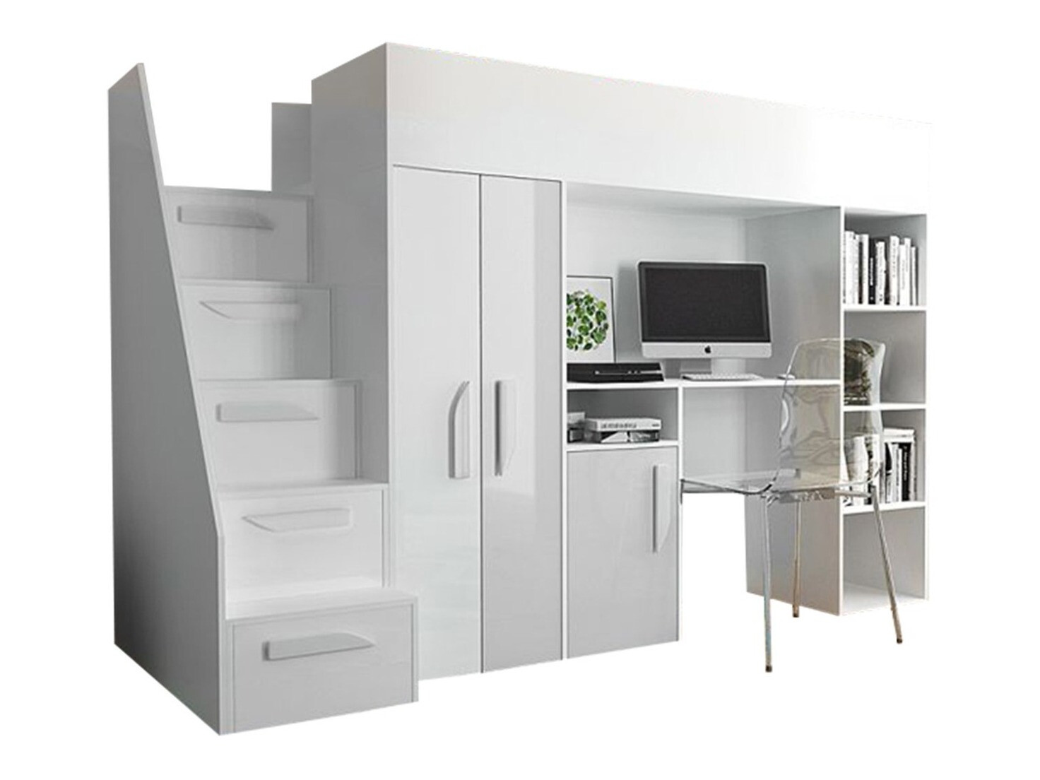 Loft bed Hartford 192 (White + Glossy white)
