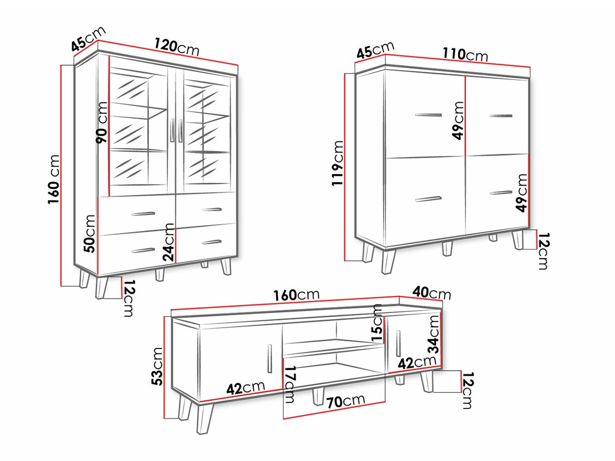 Σετ επίπλων σαλονιού Larfloi 113 (Δρυς wotan + Μαύρο)