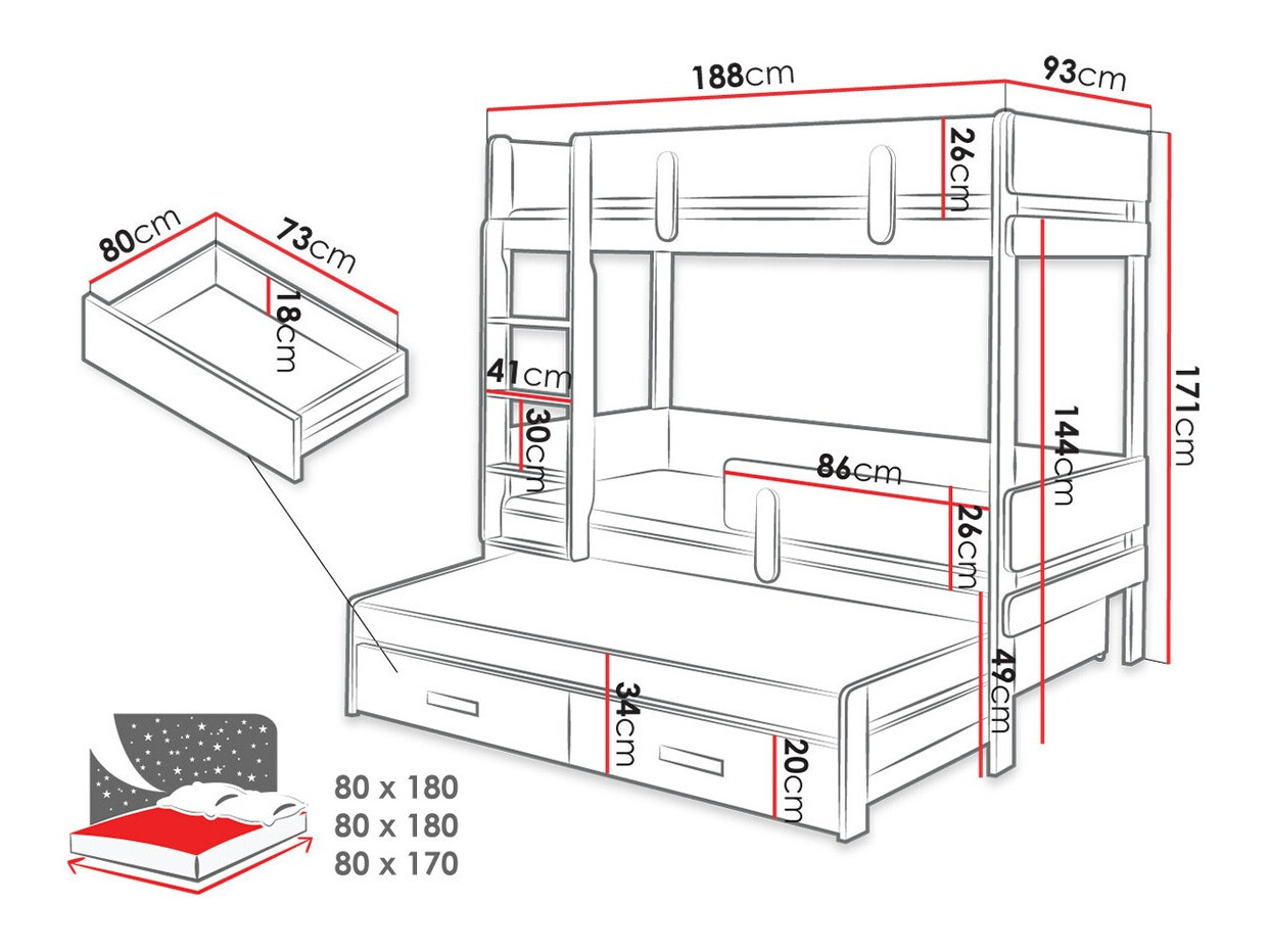 Bunk bed Henderson 145 (White + Oak)