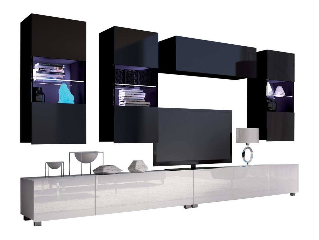 Σετ επίπλων σαλονιού Remus V (Άσπρο + Γυαλιστερό λευκό + Μαύρο + Γυαλιστερό μαύρο)