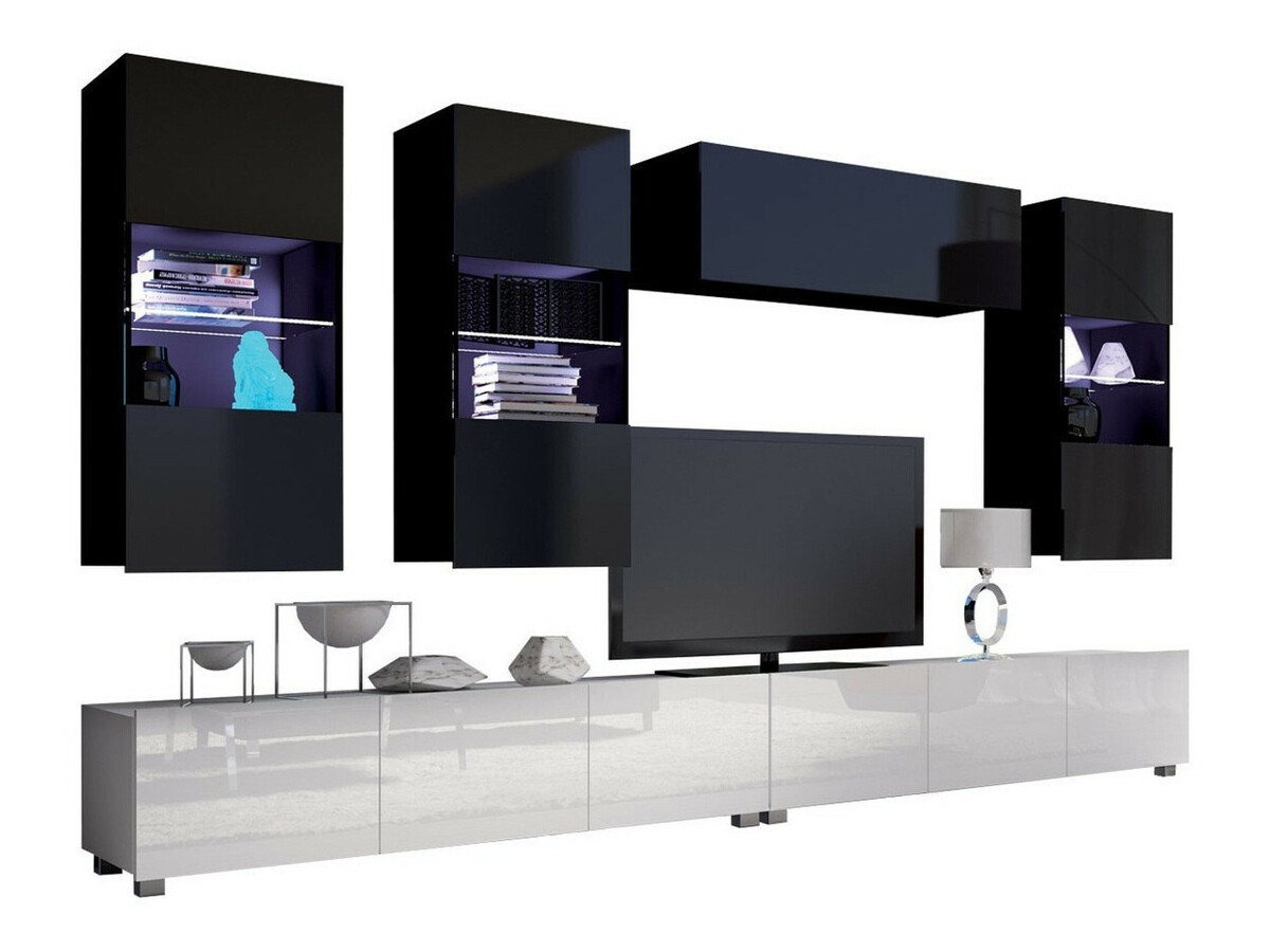 Σετ επίπλων σαλονιού Remus V (Άσπρο + Γυαλιστερό λευκό + Μαύρο + Γυαλιστερό μαύρο)