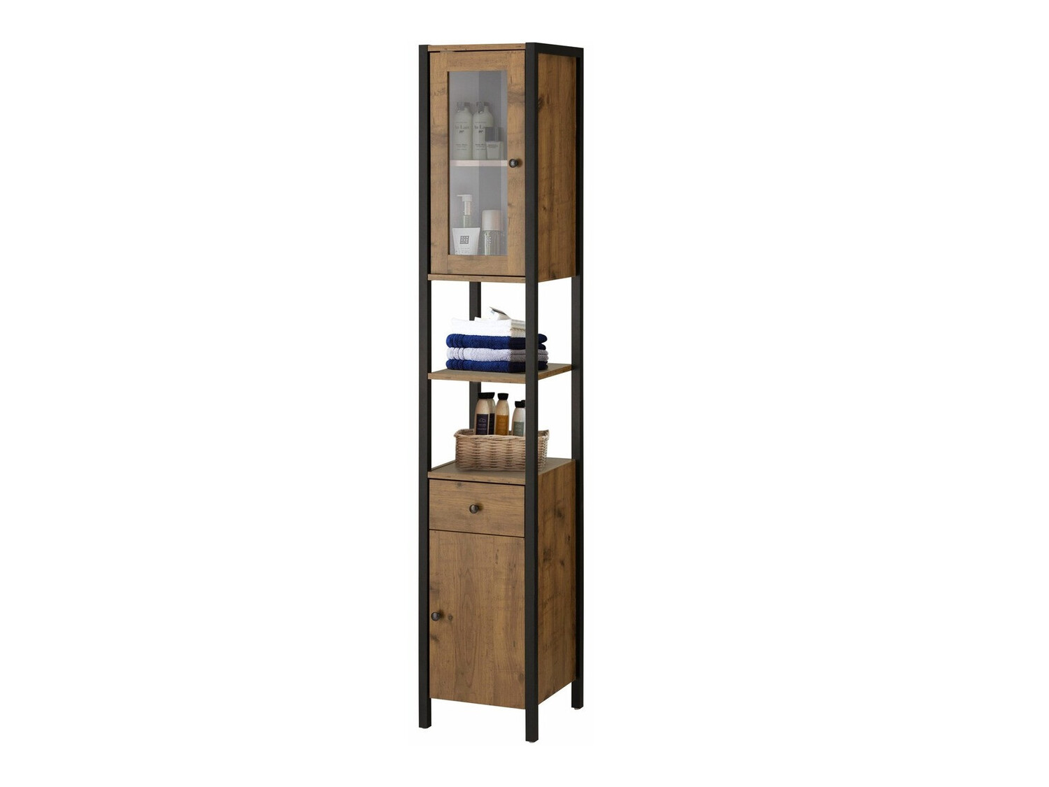 Standing bathroom cabinet Larnovo 110 (Dark oak + Black)