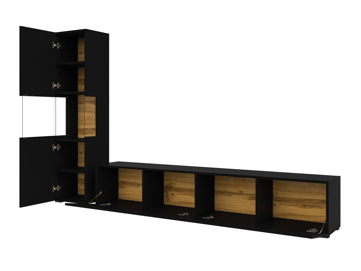 Σετ επίπλων σαλονιού Revmiru 105 (Μαύρο + Δρυς wotan)