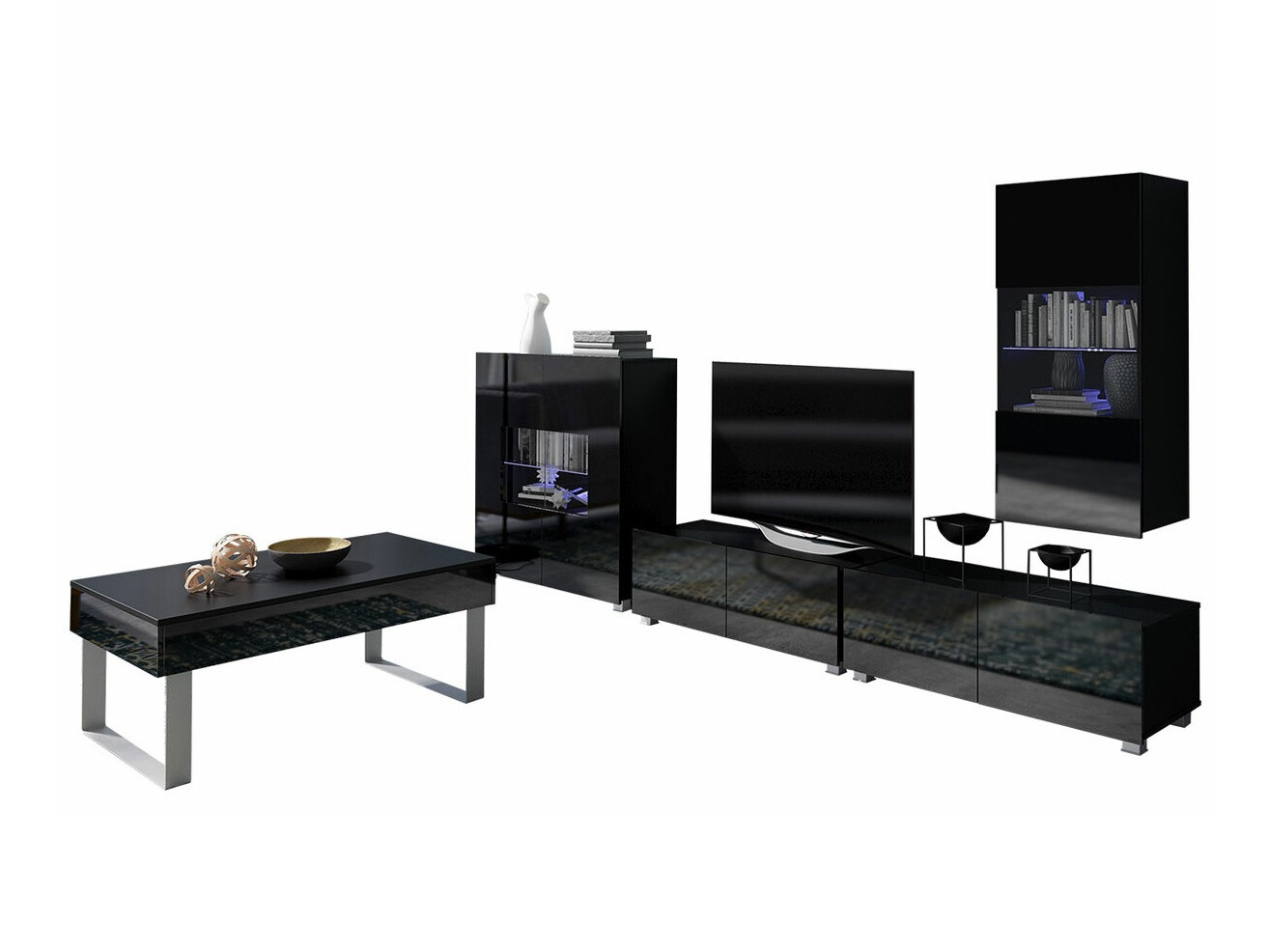 Living room set Tivdalu 140 (Black + Glossy black)
