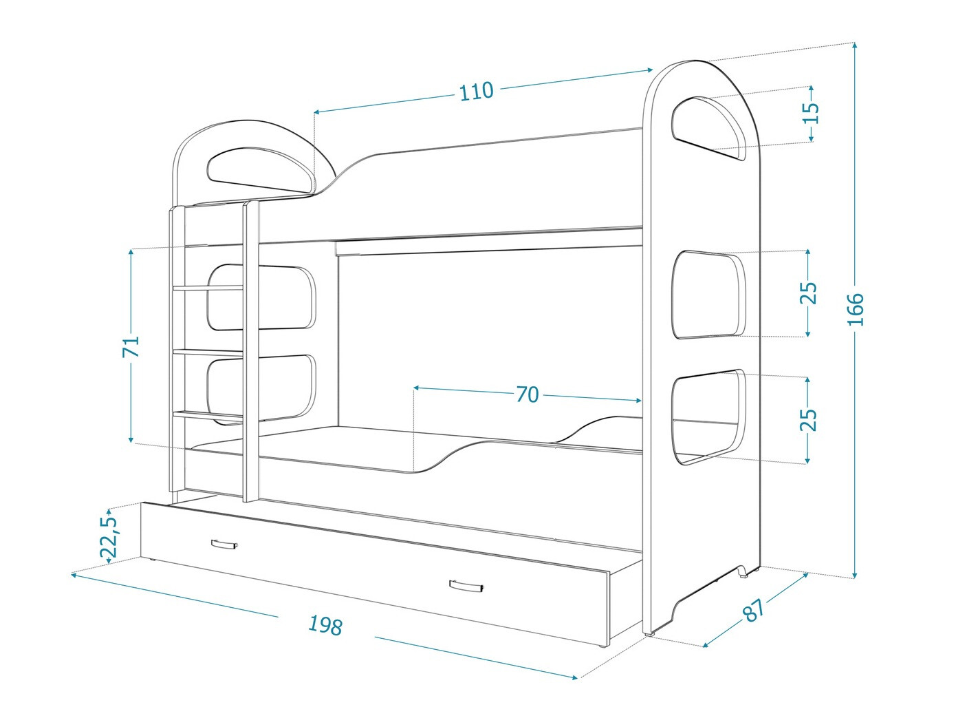 Bunk bed Aurora 115 (Blue)