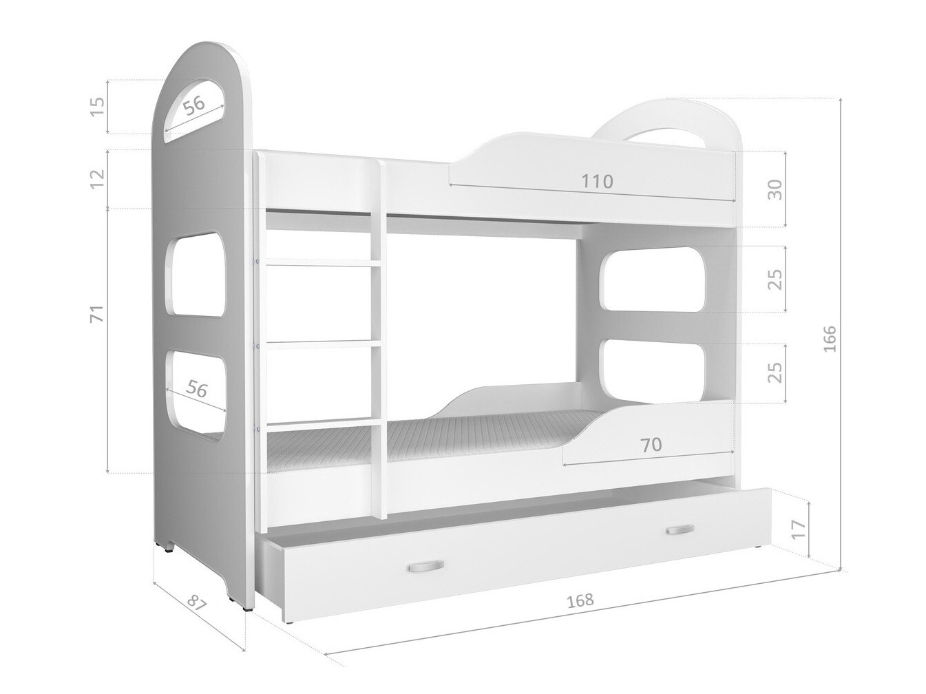 Bunk bed Aurora 116 (White + Grey)