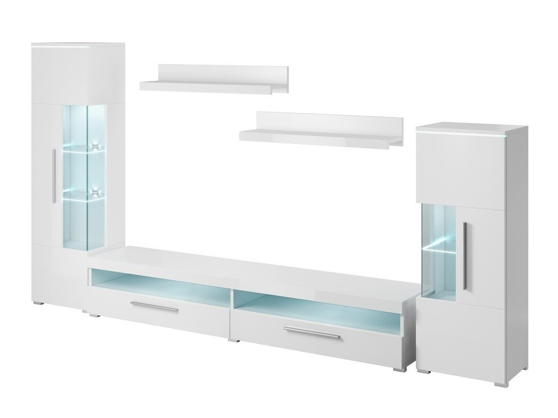 Σετ επίπλων σαλονιού Torvire 107 (Άσπρο + Γυαλιστερό λευκό)