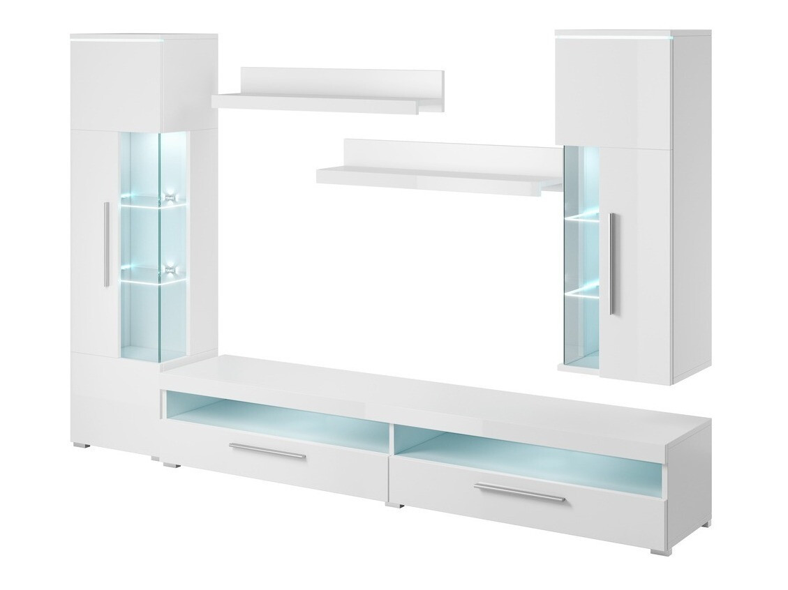 Σετ επίπλων σαλονιού Torvire 108 (Άσπρο + Γυαλιστερό λευκό)