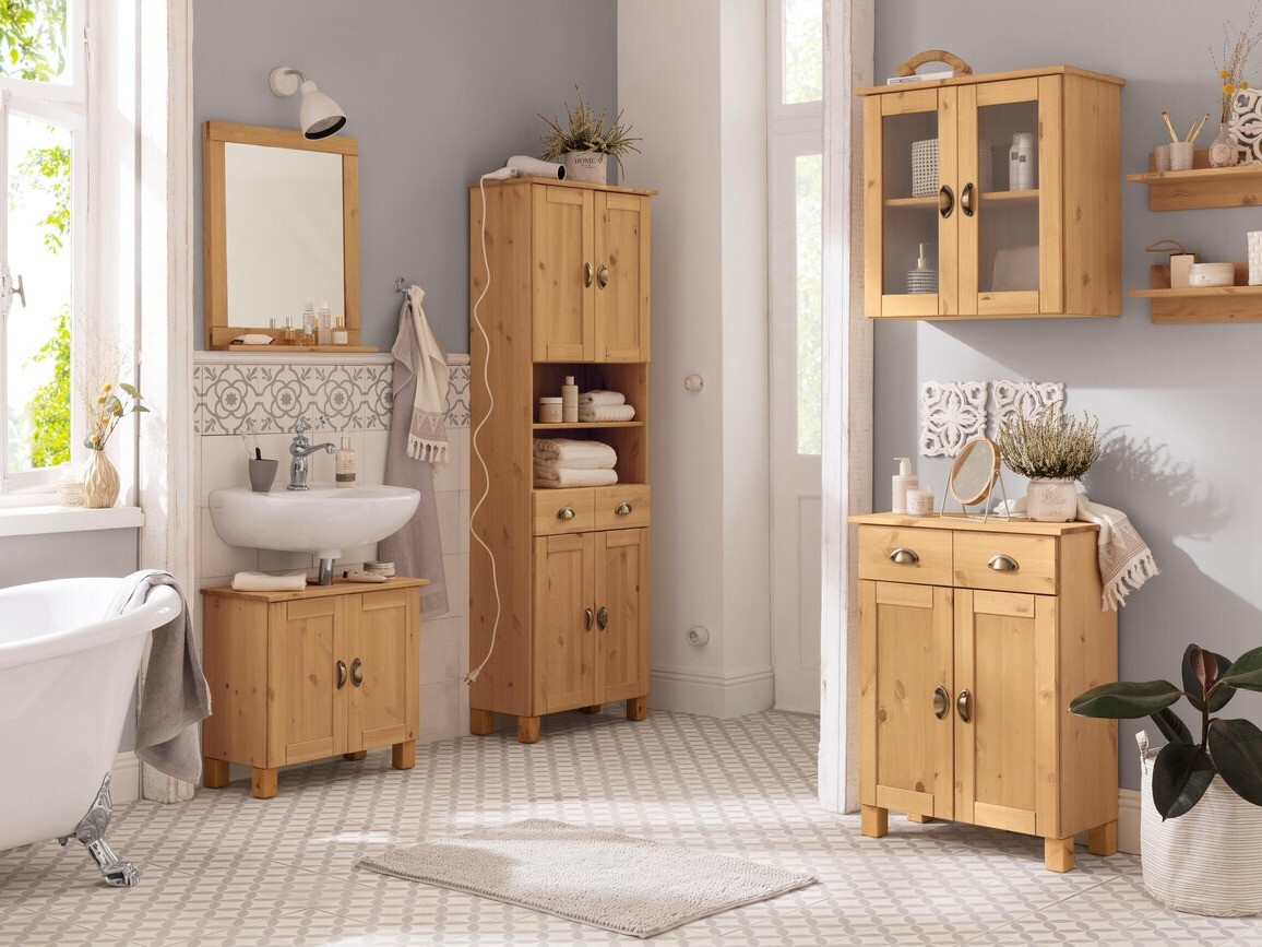 Όρθιο ντουλάπι μπάνιου Serelbu 106 (Ανοιχτό καφέ)