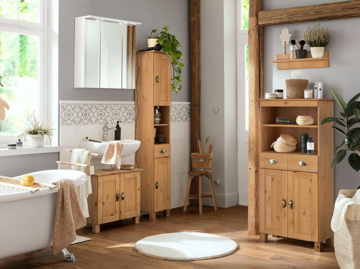 Standing bathroom cabinet Serelbu 105 (Light brown)