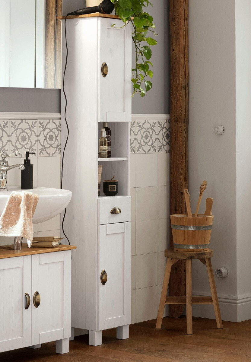 Standing bathroom cabinet Serelbu 107 (White + Light brown)
