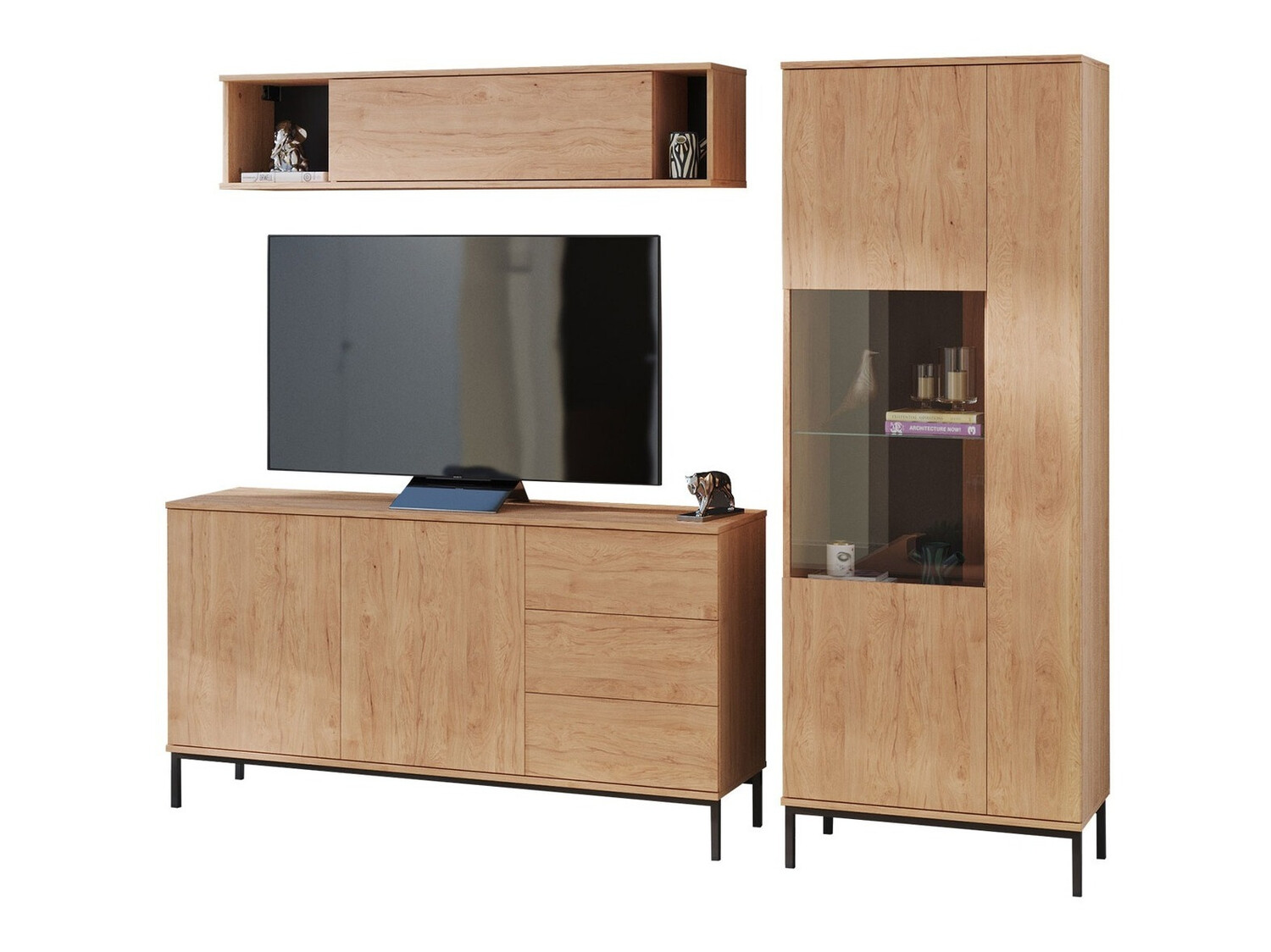 Σετ επίπλων σαλονιού Lomsore 110 (Ανοιχτό χρώμα ξύλου)