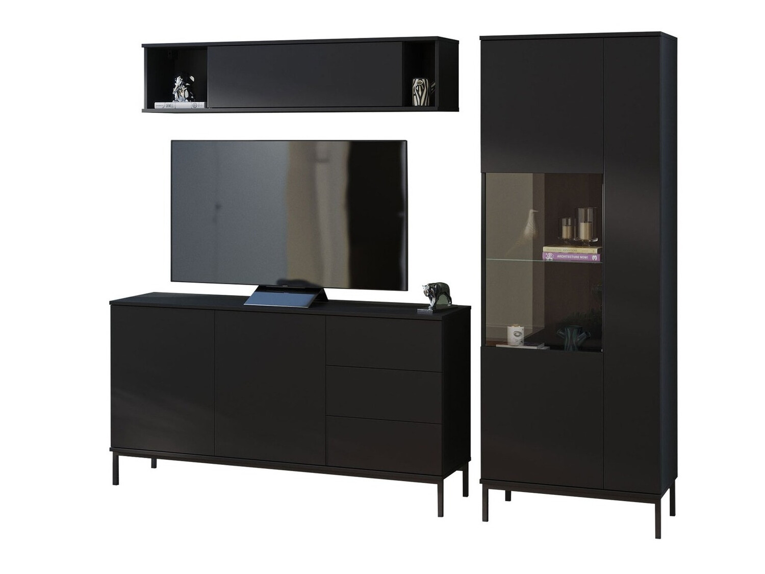 Σετ επίπλων σαλονιού Lomsore 110 (Μαύρο)