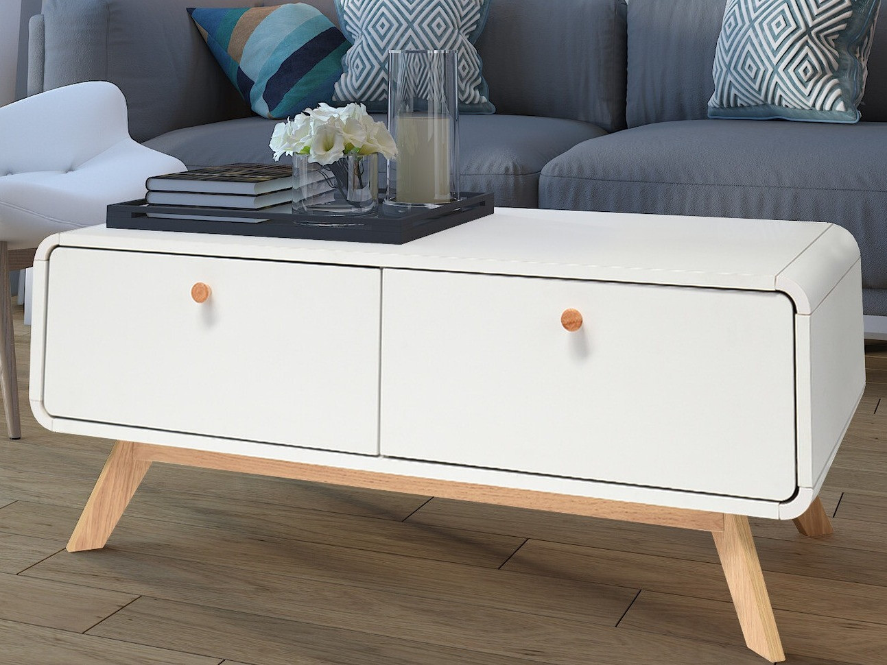 Τραπεζάκι σαλονιού Elbtena 100 (Άσπρο + Δρυς)