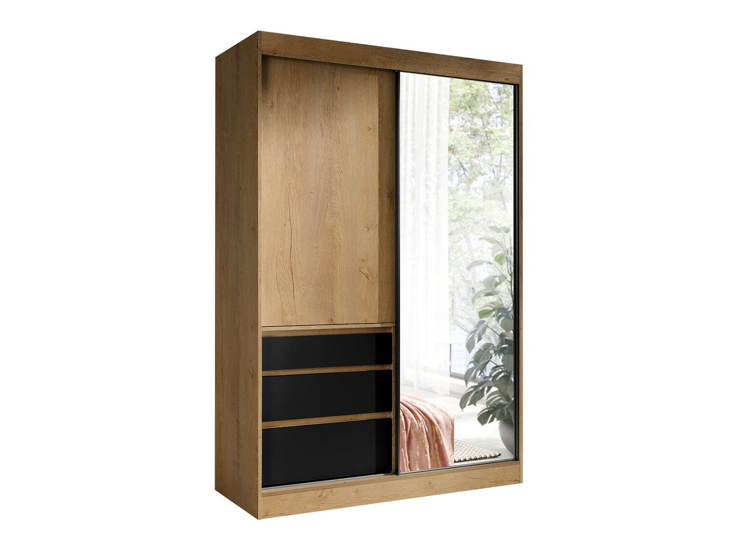 Wardrobe Toledo 115 (Lefkas oak + Matte black)