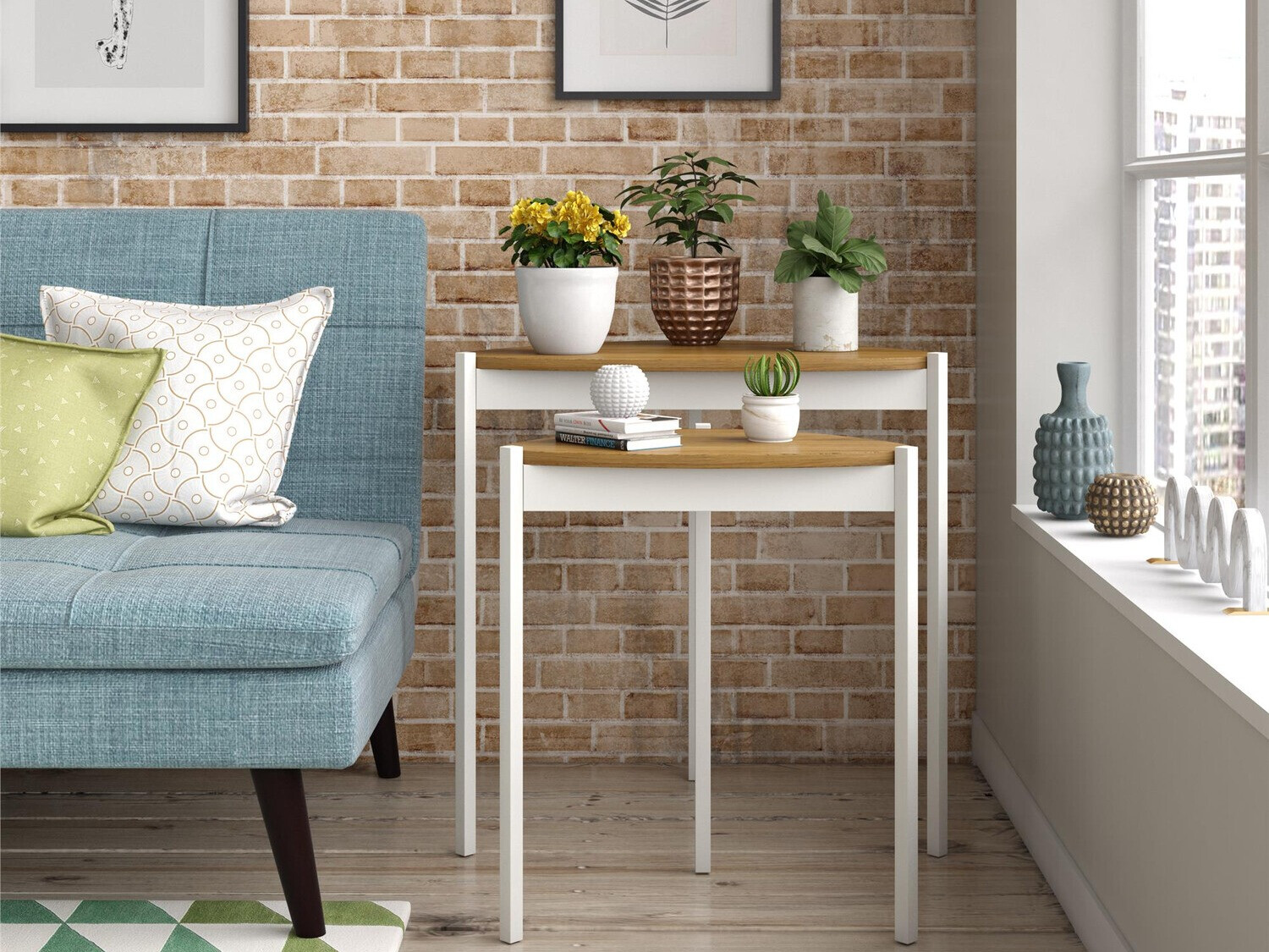 Nest of side tables Novogratz 154 (White + Walnut)