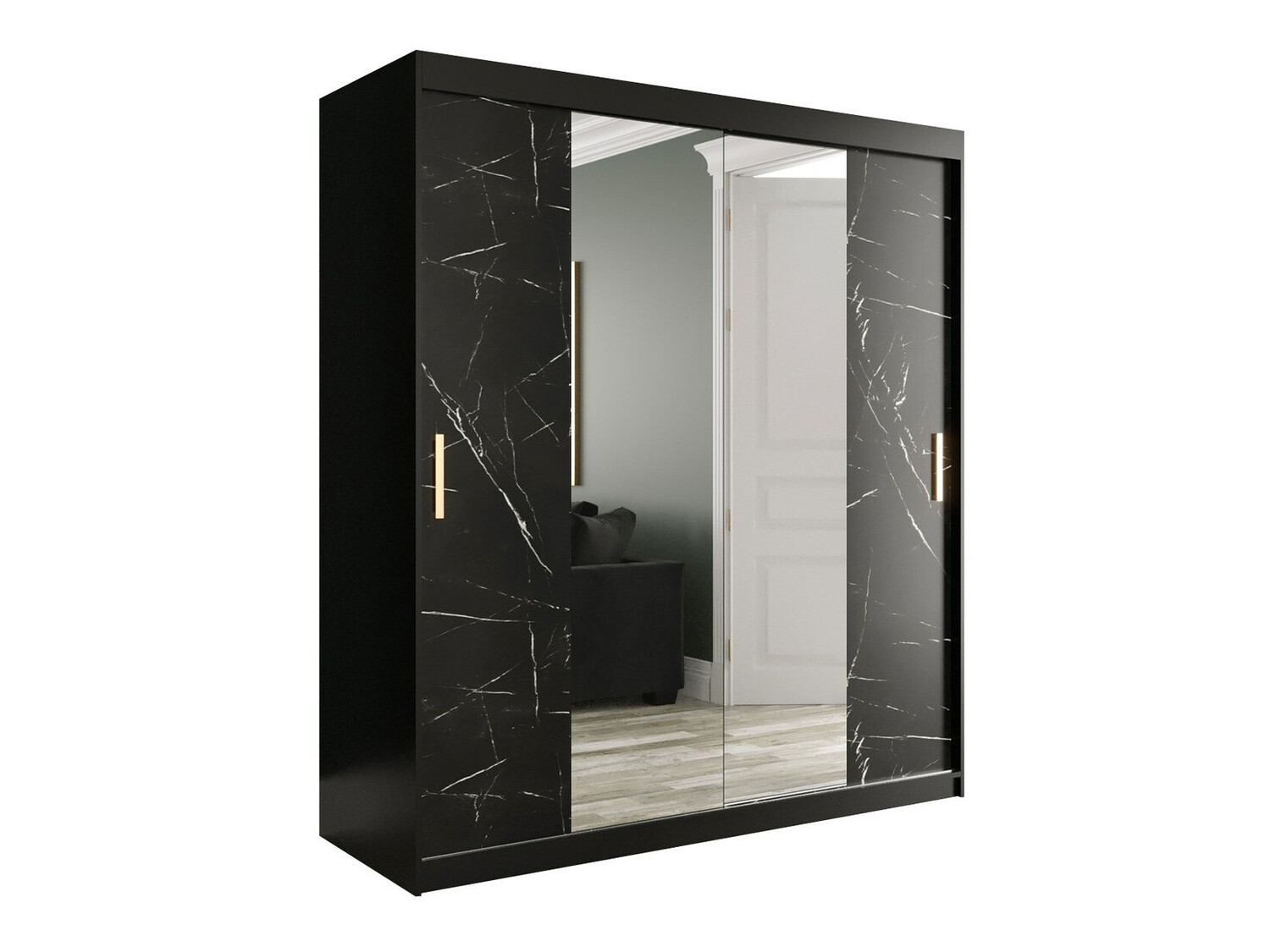 Wardrobe Hartford 255 (Matte black + Black marble)