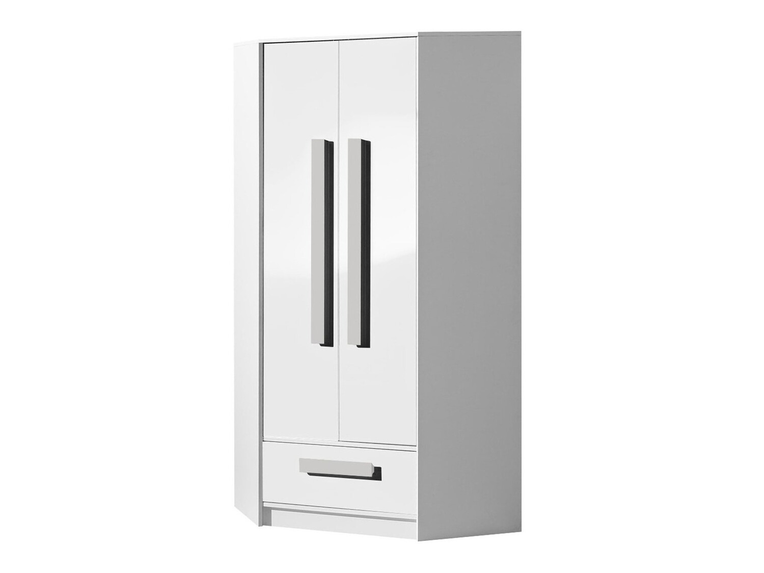 Corner wardrobe Merevari 103 (White + Glossy white + Grey)