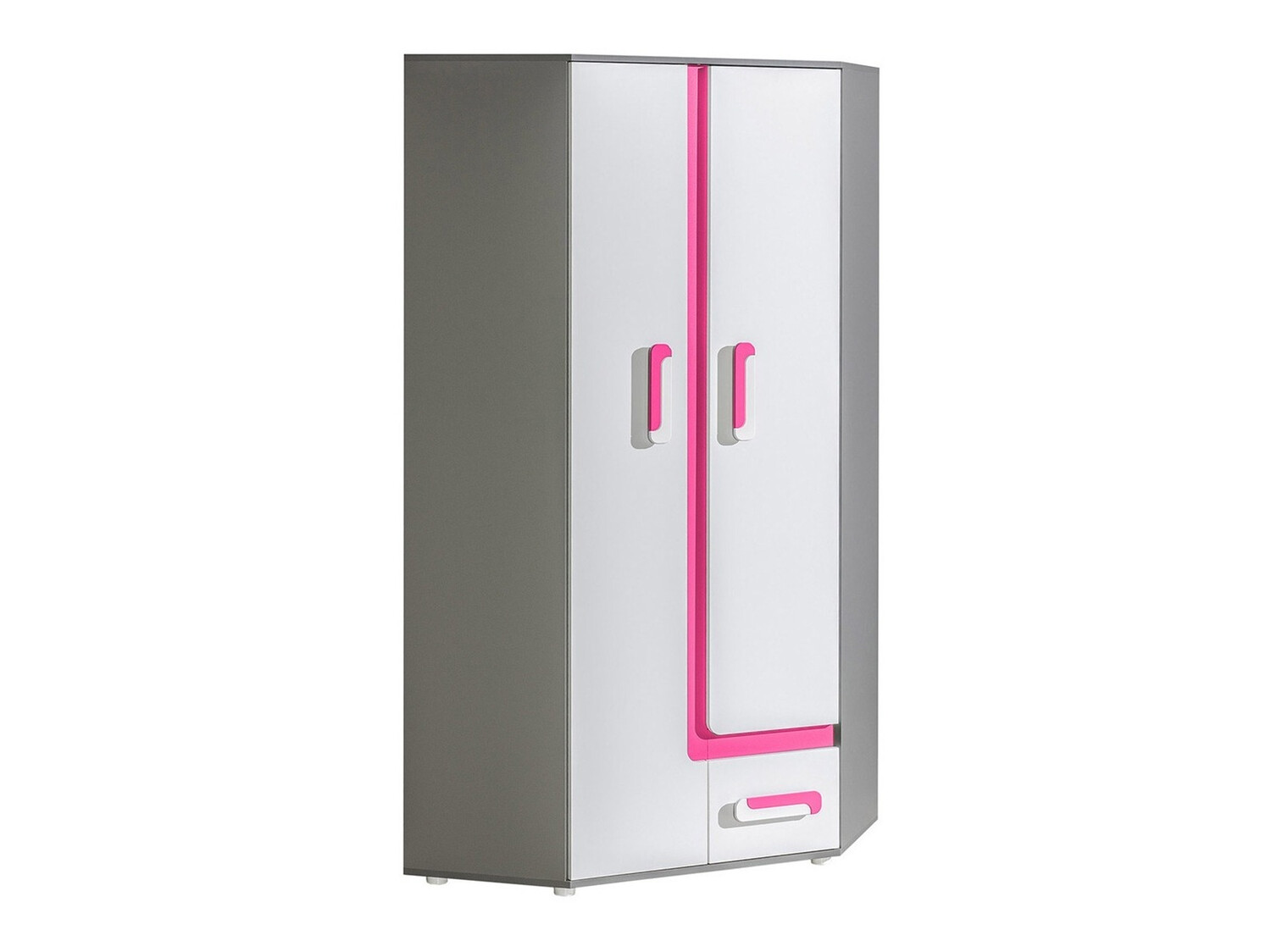 Γωνιακή ντουλάπα Levtala 102 (Ανθρακί + Άσπρο + Ροζ)