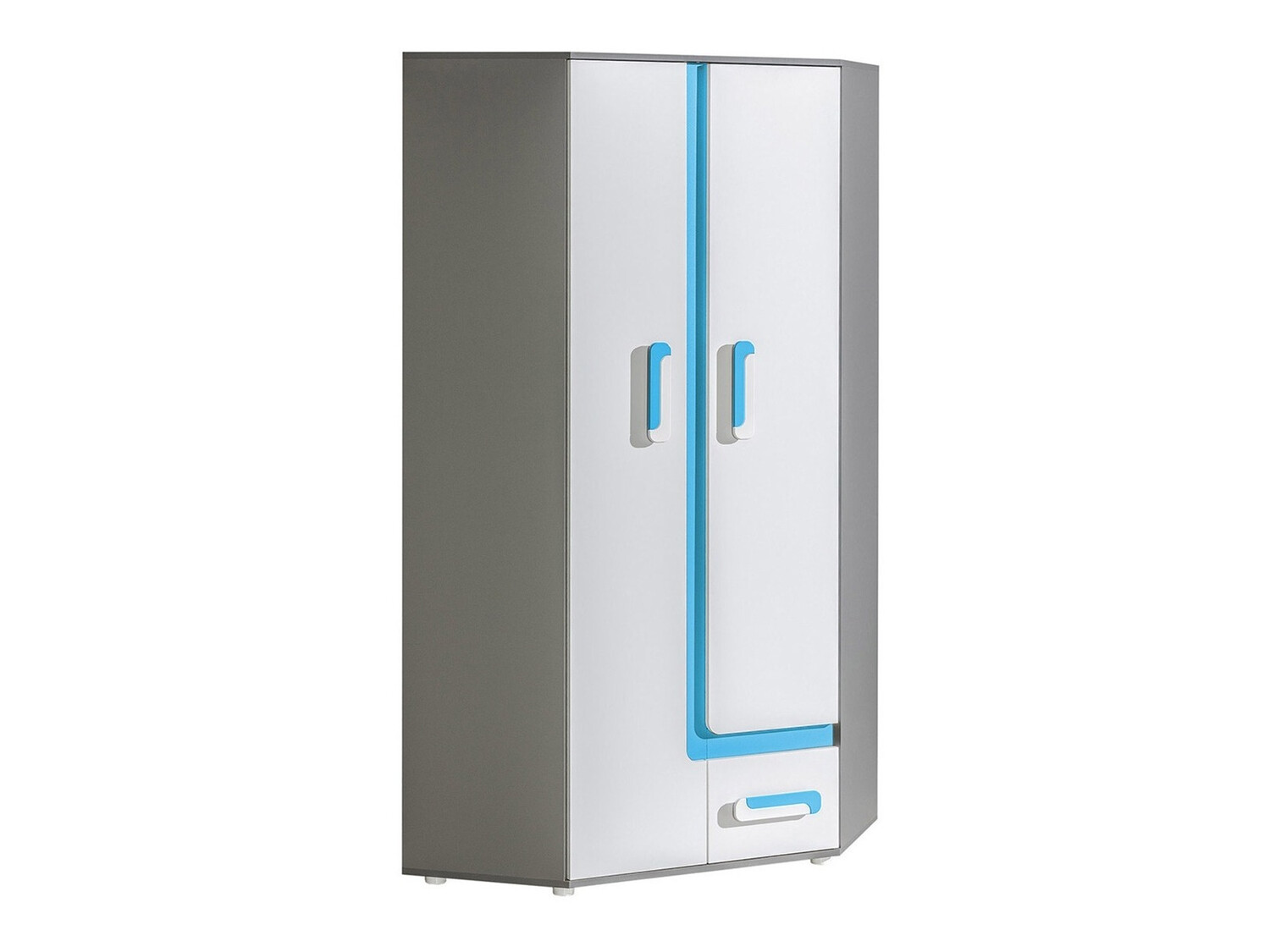 Γωνιακή ντουλάπα Levtala 102 (Ανθρακί + Άσπρο + Τυρκουάζ)