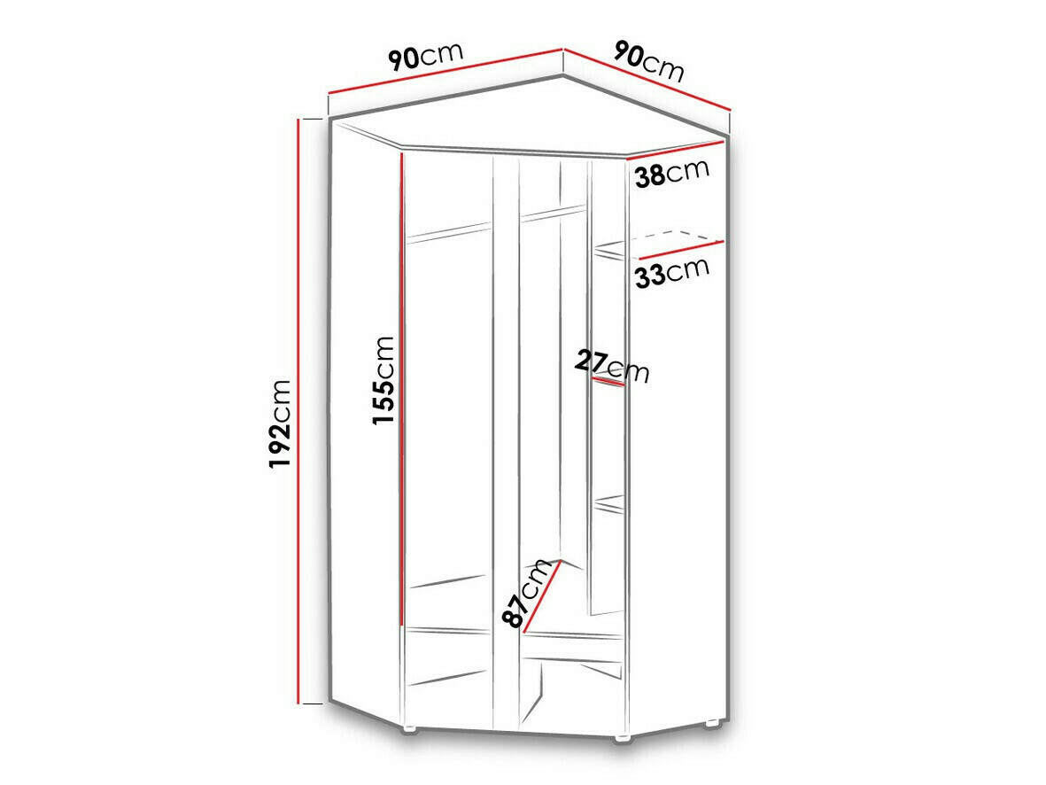 Γωνιακή ντουλάπα Levtala 102 (Ανθρακί + Άσπρο)