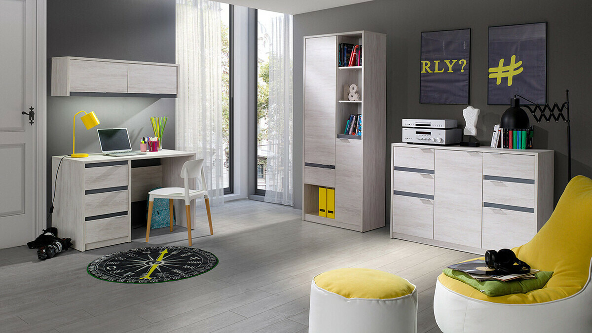 Chest of drawers Fivelbo 101 (Monastery oak + Glossy black)