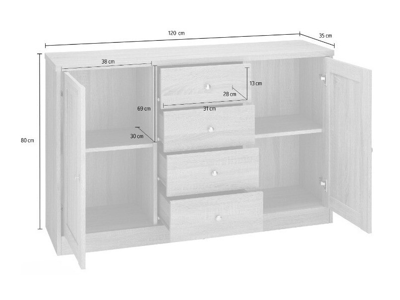 Συρταριέρα Cirtene 105 (Άσπρο + Δρυς)