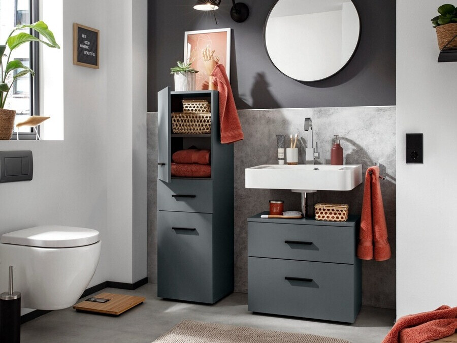 Όρθιο ντουλάπι νιπτήρα μπάνιου Larlori 100 (Ανθρακί)