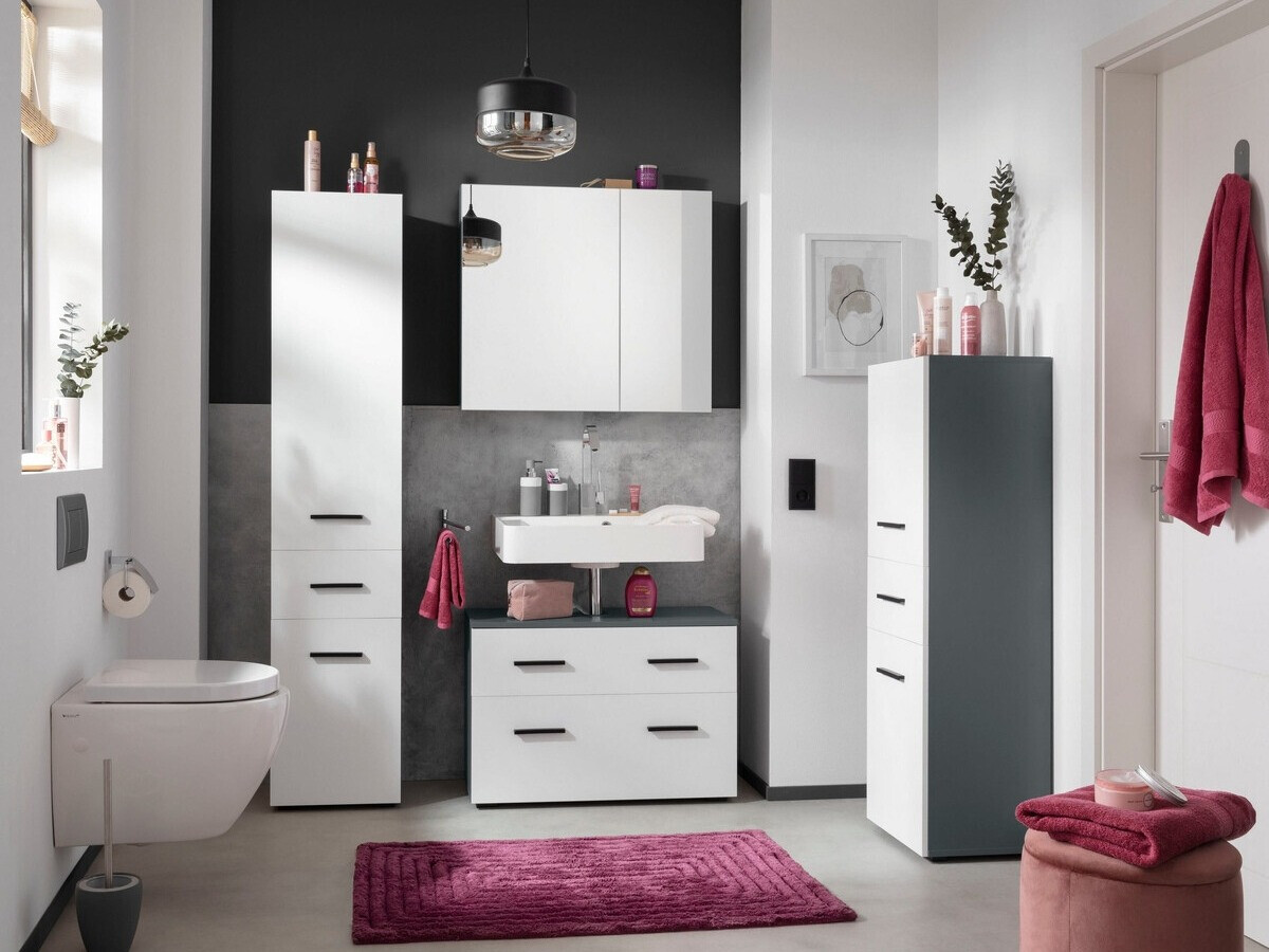 Όρθιο ντουλάπι νιπτήρα μπάνιου Larlori 101 (Ανθρακί + Άσπρο)