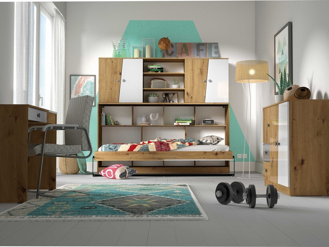 Ντουλάπι τοίχου Mirelbu 115 (Artisan βελανιδιά + Γυαλιστερό λευκό)