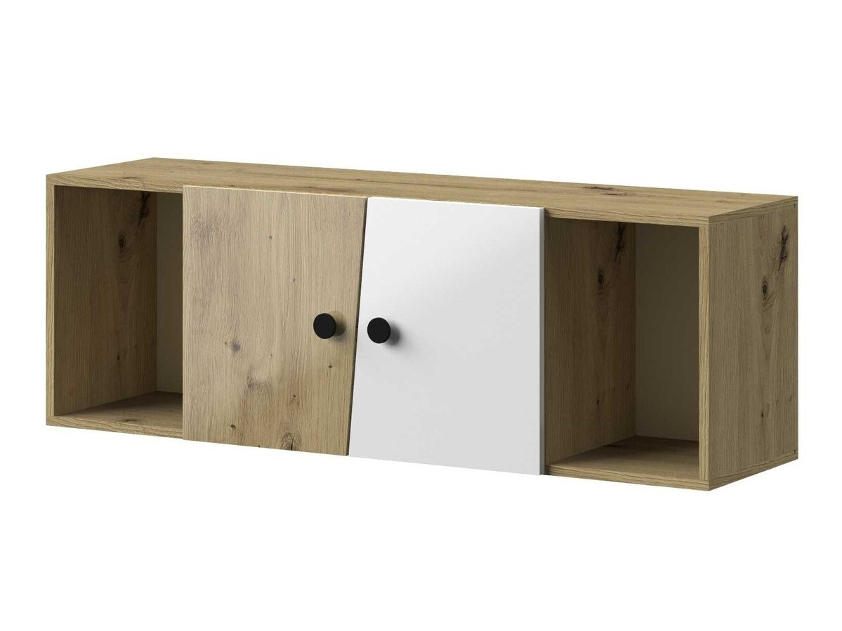 Wall cabinet Mirelbu 111 (Artisan oak + Glossy white + Black)