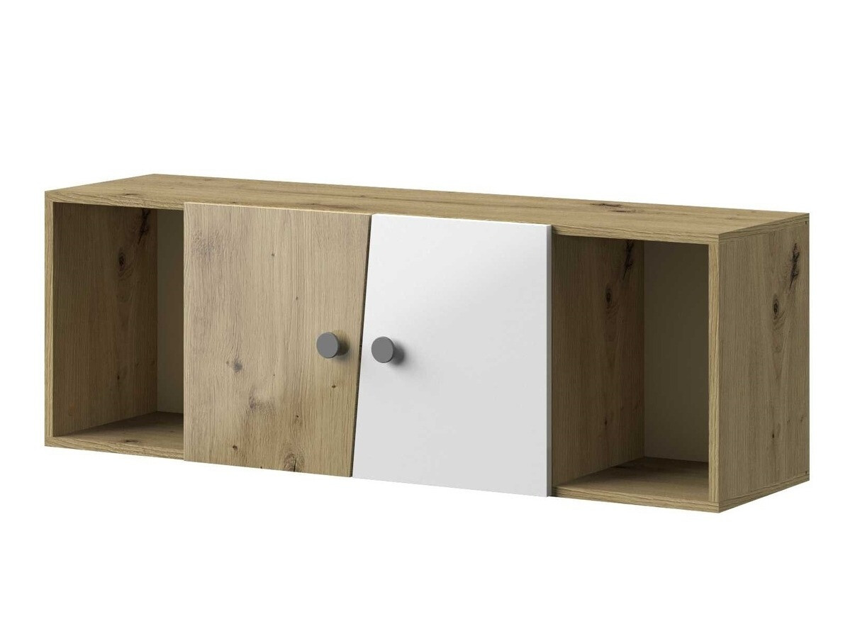 Wall cabinet Mirelbu 111 (Artisan oak + Glossy white + Grey)