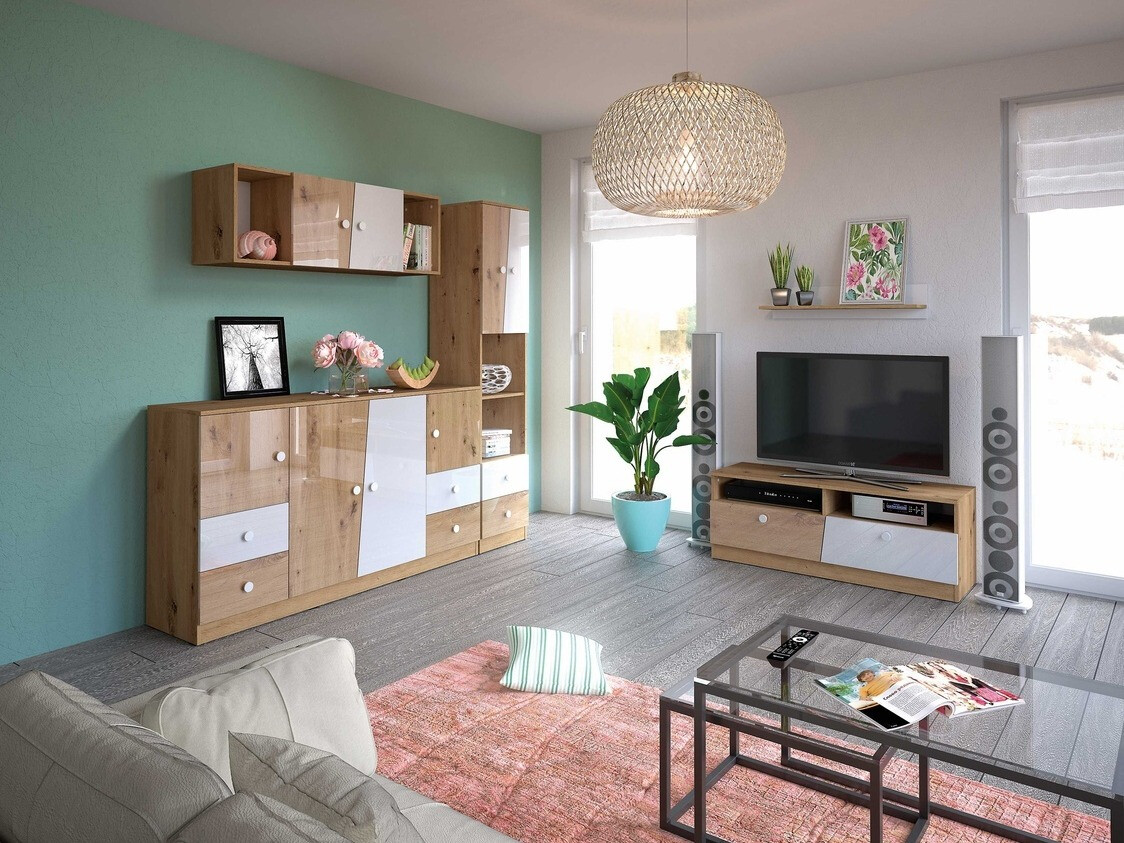 Wall cabinet Mirelbu 111 (Artisan oak + Glossy white)