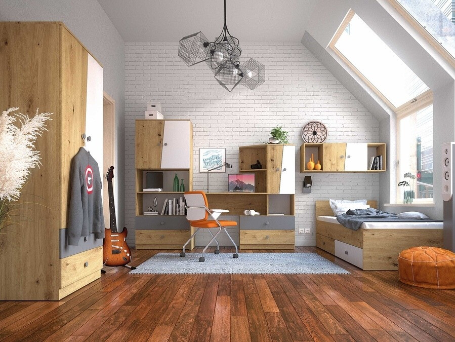 Wall cabinet Mirelbu 111 (Artisan oak + Glossy white)