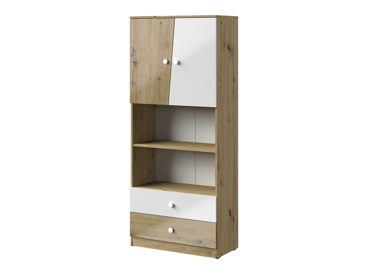 Bookcase Mirelbu 103 (Artisan oak + Glossy white)