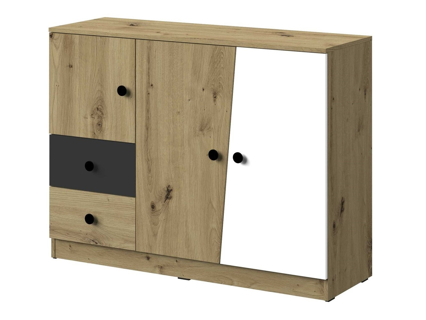 Chest of drawers Mirelbu 106 (Artisan oak + White + Black)