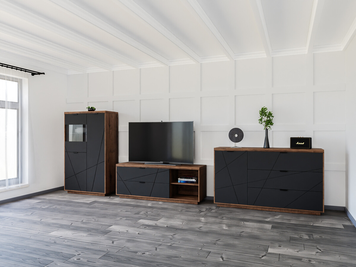 Living room set Fivale 110 (Dark Delano oak + Matte black)