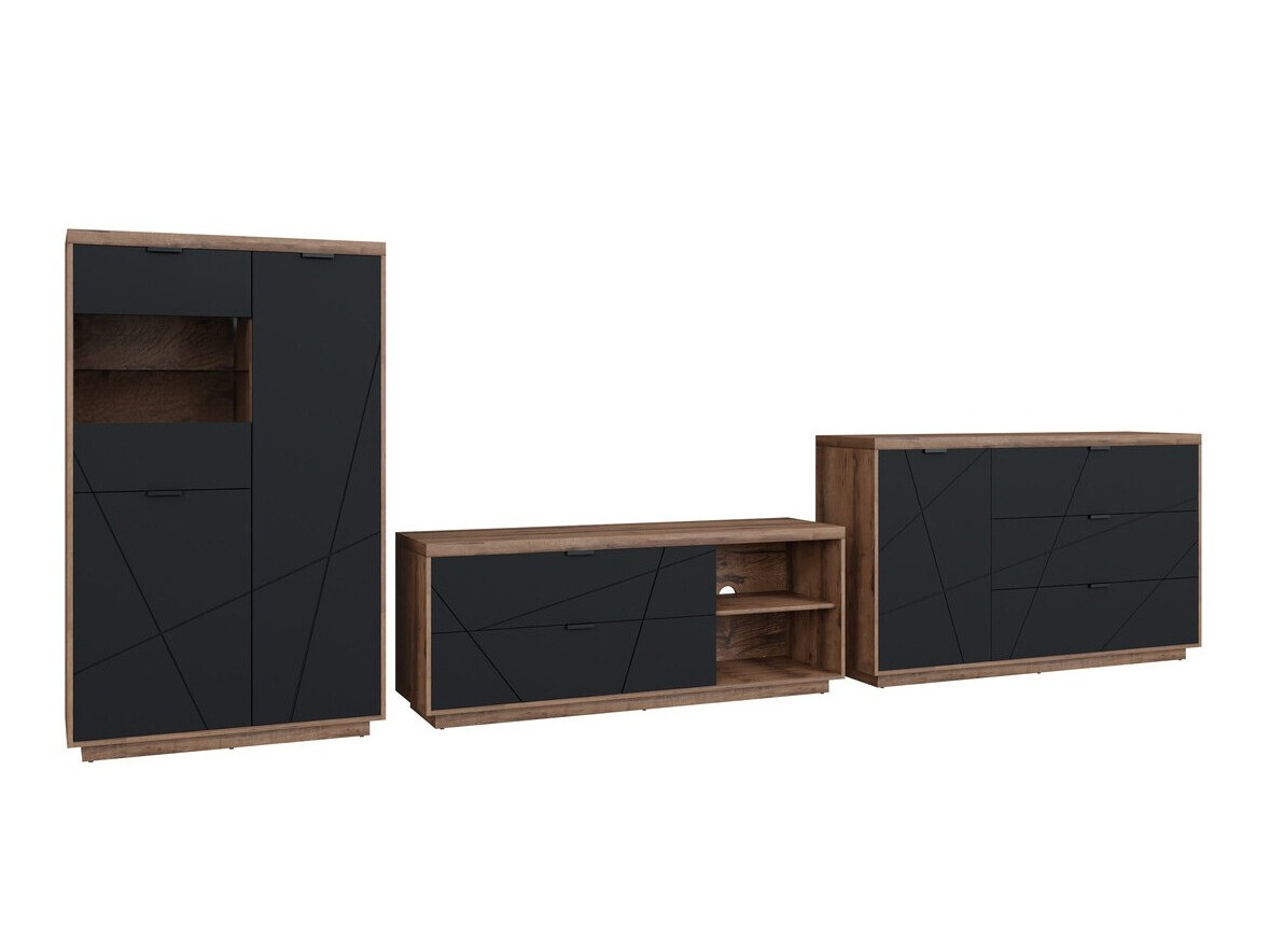 Living room set Fivale 110 (Dark Delano oak + Matte black)