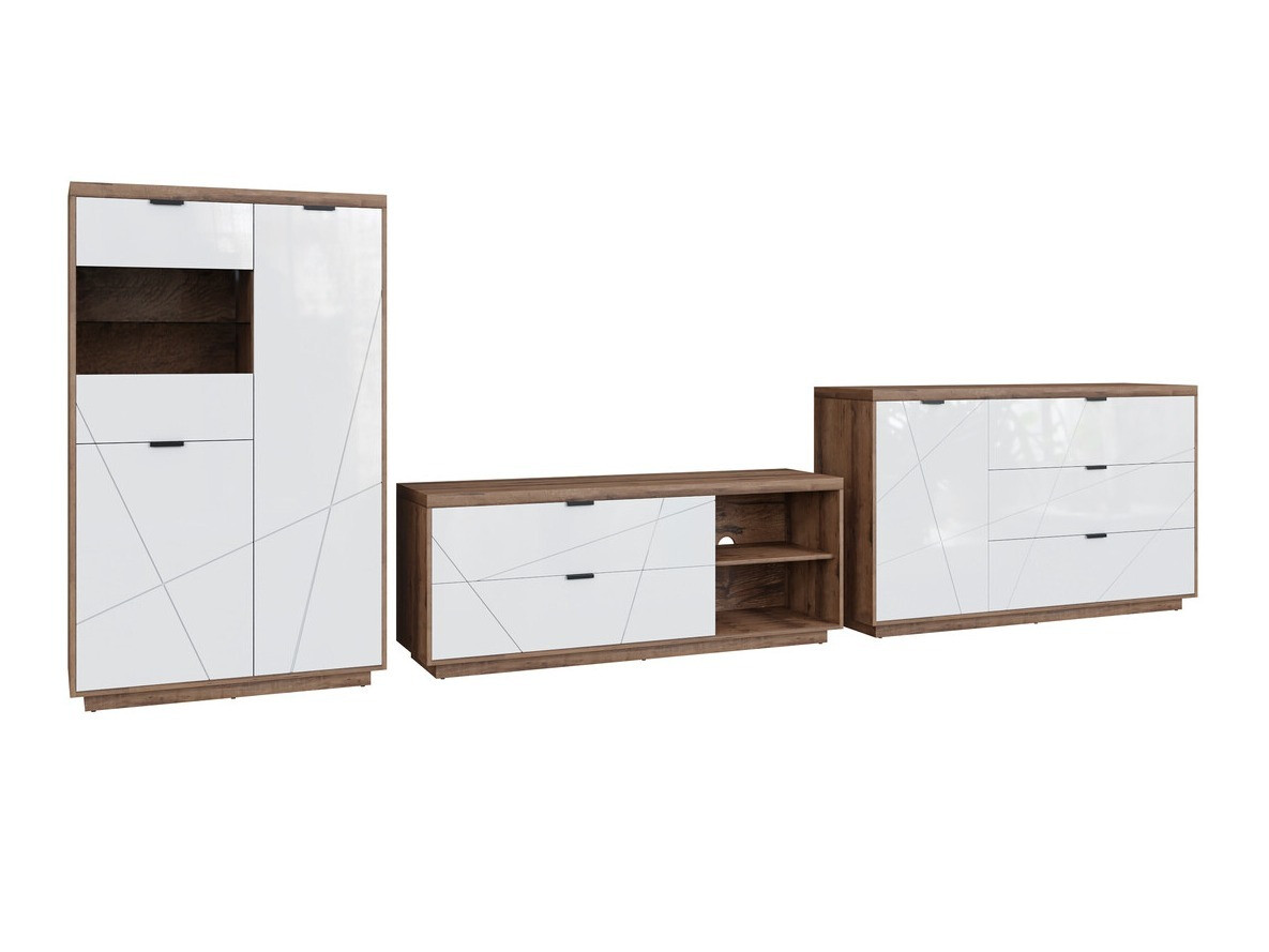 Σετ επίπλων σαλονιού Fivale 110 (Σκούρα βελανιδιά delano + Γυαλιστερό λευκό)