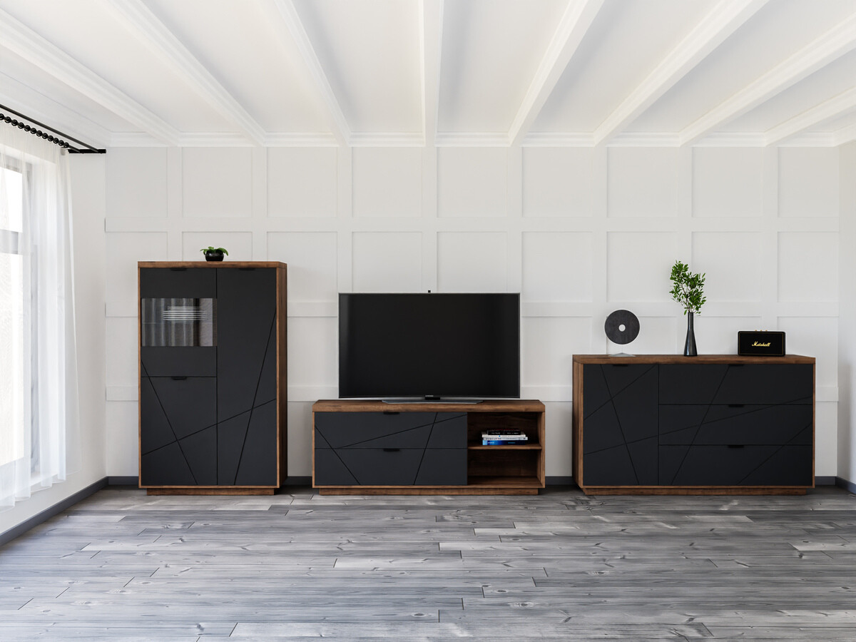 Σετ επίπλων σαλονιού Fivale 110 (Σκούρα βελανιδιά delano + Μαύρο ματ)