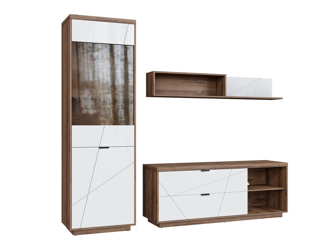 Living room set Fivale 113 (Dark Delano oak + Glossy white)