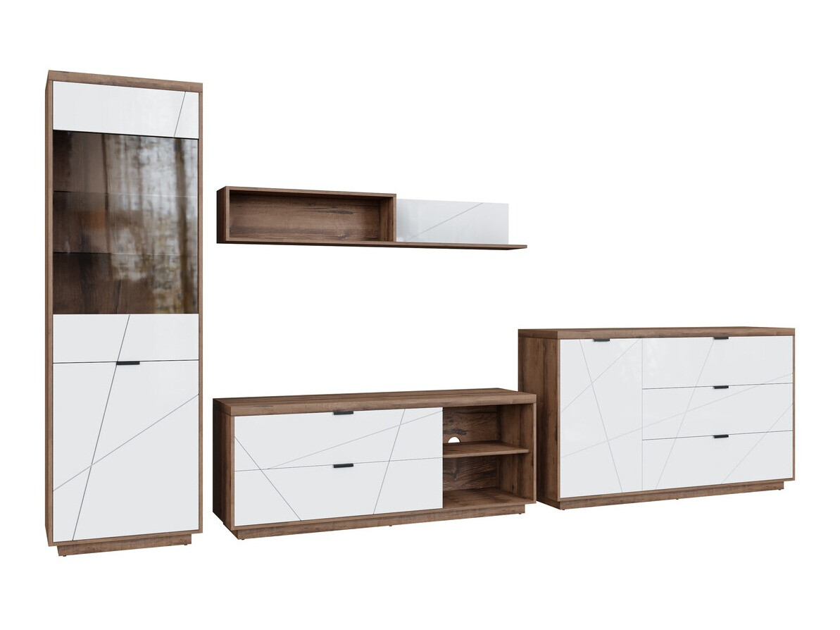 Living room set Fivale 114 (Dark Delano oak + Glossy white)