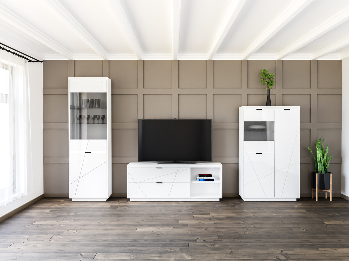 Σετ επίπλων σαλονιού Fivale 112 (Γυαλιστερό λευκό + Άσπρο)