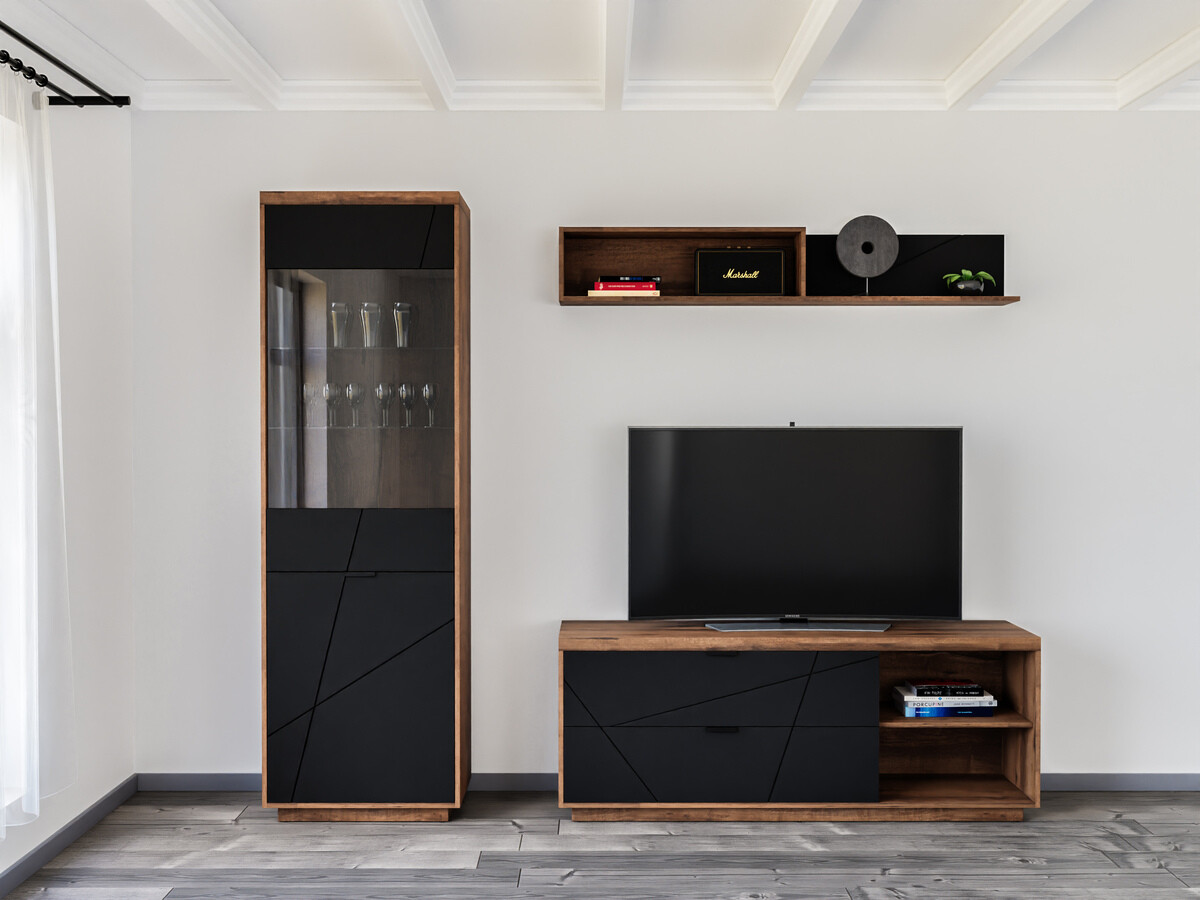 Σετ επίπλων σαλονιού Fivale 113 (Σκούρα βελανιδιά delano + Μαύρο ματ)