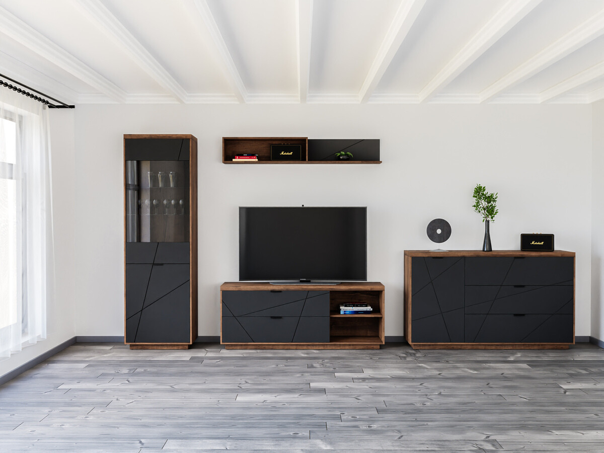 Σετ επίπλων σαλονιού Fivale 114 (Σκούρα βελανιδιά delano + Μαύρο ματ)