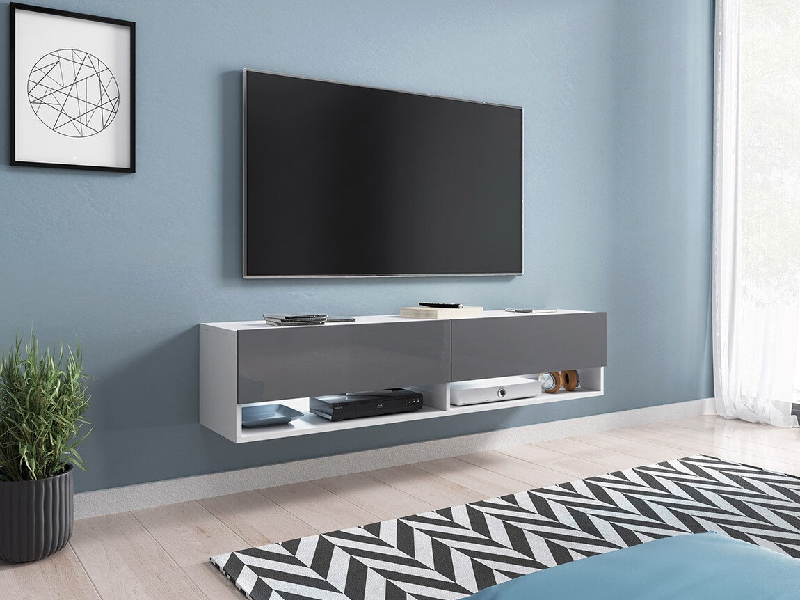 Τραπέζι Tv Sarasota 118 (Άσπρο + Γυαλιστερό Γκρι)