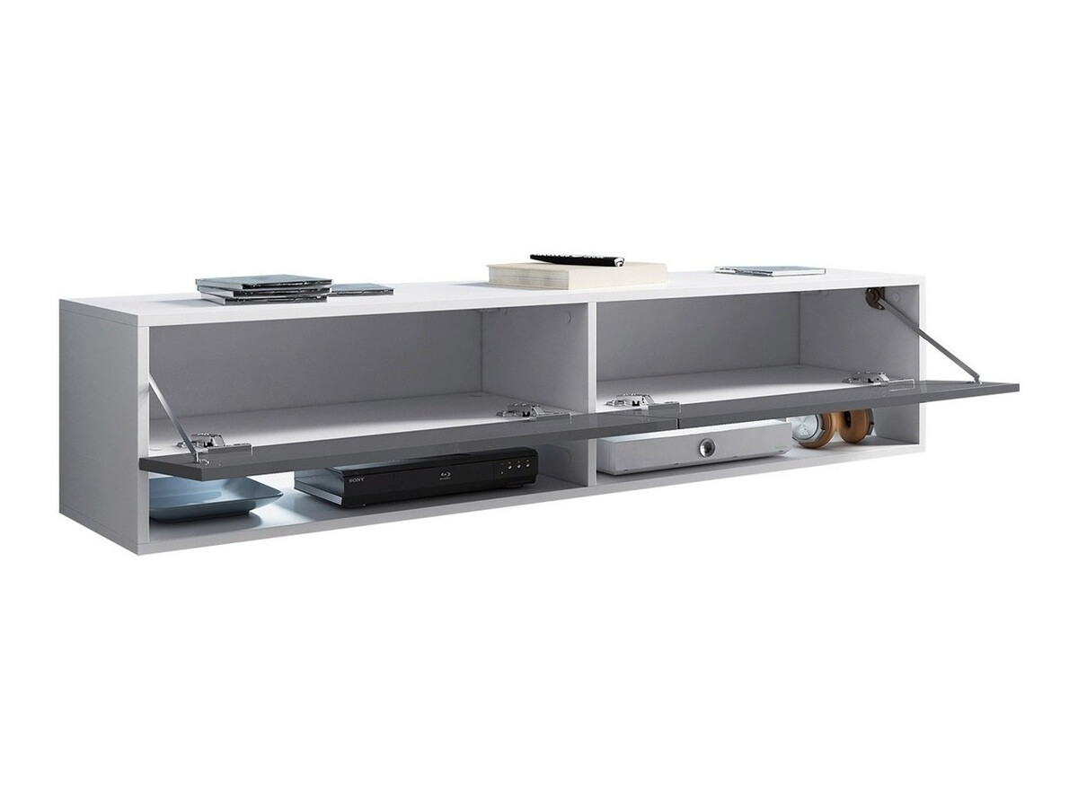 Τραπέζι Tv Sarasota 118 (Άσπρο + Γυαλιστερό Γκρι)